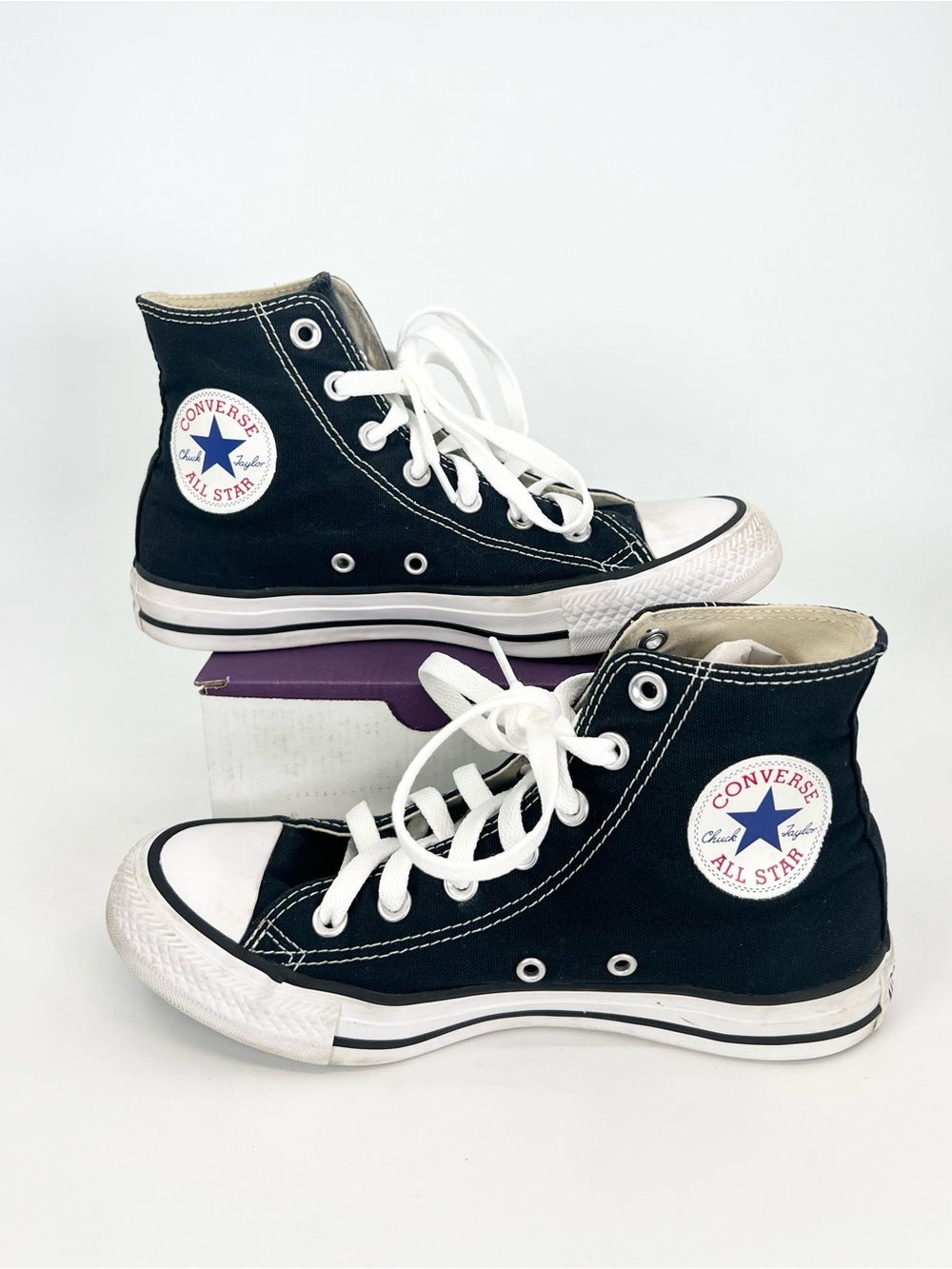 Converse Chuck Taylor All Star High Top Black Shoes - WOMENS 7 - NEW LACES